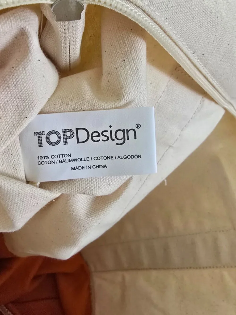 Large Heavy Duty Cotton Canvas Tote Bag Orange White Zip Top Utility Beach